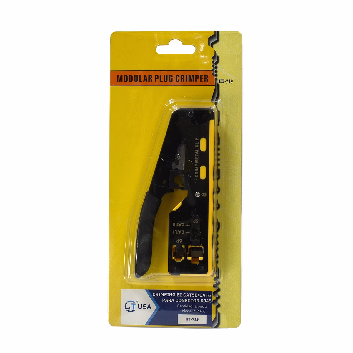 Crimping RJ45 EZ Cat6/5e Pass Through LT USA HT-719: Conexiones más Seguras y Confiables Crimping RJ45 EZ Cat6/5e Pass Through LT USA HT-719: Conexiones más Seguras y Confiables, Herramienta de crimpado (crimping tool) LT USA HT-719 para conectores RJ45 Pass Through (EZ), mostrando sus cuchillas de corte y pelado, un producto para redes de HD Multimedia PERU SAC.