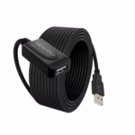 Extensión USB 12MT Activo USB 2.0 480Mbps NETCOM PE-UA0312: Lleva tu Conexión USB a 12 Metros sin Perder Señal, Cable extensor USB 2.0 activo de 12 metros Netcom PE-UA0312, mostrando el conector de entrada USB-A y el conector hembra USB-A con su booster integrado, un producto de HD Multimedia PERU SAC.