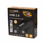 Extensión USB 12MT Activo USB 2.0 480Mbps NETCOM PE-UA0312: Lleva tu Conexión USB a 12 Metros sin Perder Señal, Cable extensor USB 2.0 activo de 12 metros Netcom PE-UA0312, mostrando el conector de entrada USB-A y el conector hembra USB-A con su booster integrado, un producto de HD Multimedia PERU SAC.