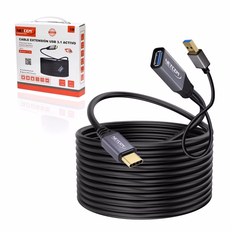 Extensión USB C a USB A MT Activo GBPS W NETCOM PE EX Extiende tu Conexión USB C a  Metros sin Perder Velocidad