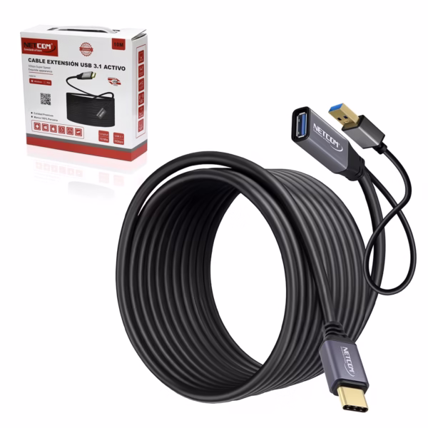 Extensión USB-C a USB-A 10MT Activa 5GBPS 60W NETCOM PE-EX0310: Lleva tu Conexión USB-C a 10 Metros sin Perder Velocidad