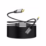 Extensión USB-C a USB-A de 20MT Activo 5GBPS 60W NETCOM PE-EX0320: Extiende tu Conexión USB-C a 20 Metros sin Perder Velocidad, Cable extensor USB-C activo de 20 metros Netcom PE-EX0320, mostrando el conector de entrada USB-C y el extremo hembra USB-A con su conector de alimentación, un producto de HD Multimedia PERU SAC.