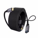 Extensión USB-C a USB-A de 20MT Activo 5GBPS 60W NETCOM PE-EX0320: Extiende tu Conexión USB-C a 20 Metros sin Perder Velocidad, Cable extensor USB-C activo de 20 metros Netcom PE-EX0320, mostrando el conector de entrada USB-C y el extremo hembra USB-A con su conector de alimentación, un producto de HD Multimedia PERU SAC.