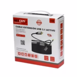 Extensión USB-C a USB3 15MT Activa 5GBPS NETCOM PE-EX0315: Lleva tu Conexión USB-C a 15 Metros sin Perder Velocidad, Cable extensor USB-C activo de 15 metros Netcom PE-EX0315, mostrando el conector de entrada USB-C y el extremo hembra USB-A con su conector de alimentación auxiliar, un producto de HD Multimedia PERU SAC.