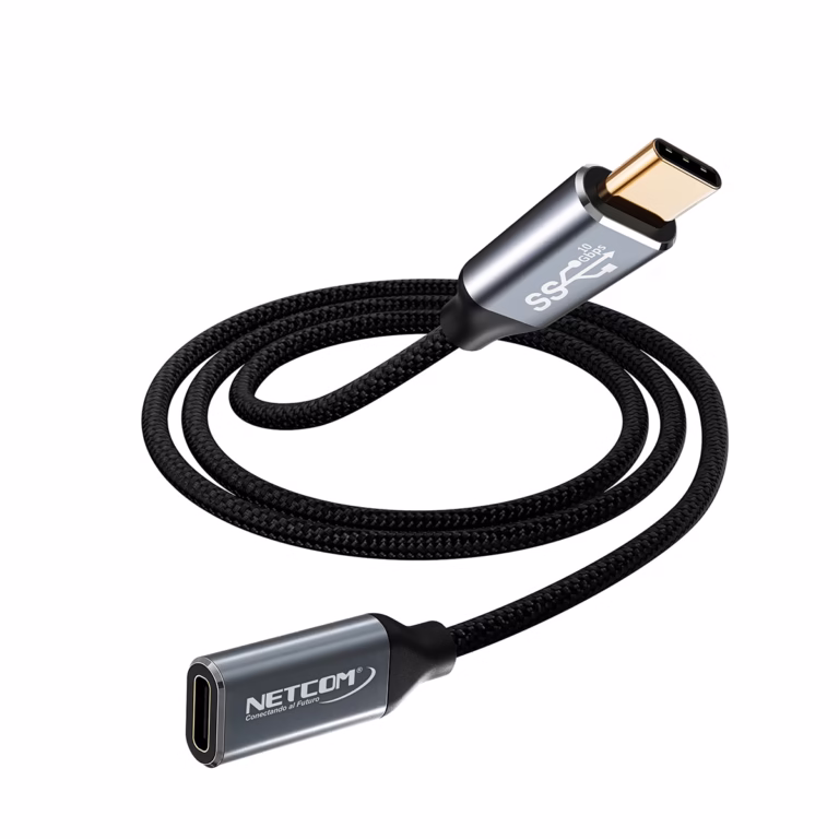 Cable Extensión USB-C de 1.8MT USB 3.1 Gen2 10Gbps NETCOM PE-CA0109, Cable de extensión USB-C a USB-C de 1.8 metros Netcom PE-CA0109, enmallado y con conectores de aluminio, soporta 10Gbps, 100W PD y 4K, un producto de HD Multimedia PERU SAC.