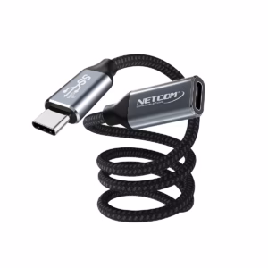 Cable Extensión USB-C de 1MT USB 3.1 Gen2 10Gbps NETCOM PE-CA0108, Cable de extensión USB-C a USB-C de 1 metro Netcom PE-CA0108, enmallado y con conectores de aluminio, soporta 10Gbps, 100W PD y 4K, un producto de HD Multimedia PERU SAC.