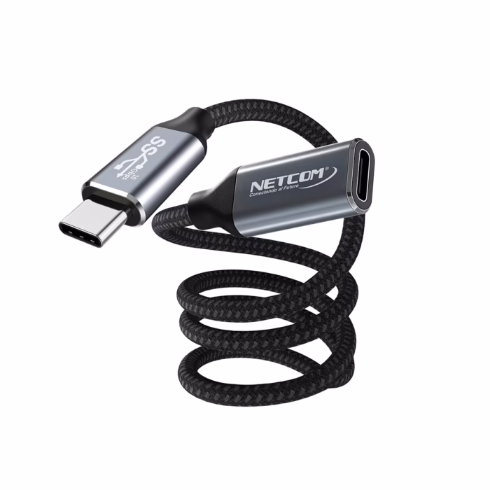 Cable Extensión USB C de MT USB  Gen Gbps NETCOM PE CA  Cable Extensión USB C de MT USB  Gen Gbps NETCOM PE CA Cable de extensión USB C a USB C de  metro Netcom PE CA enmallado y con conectores de aluminio soporta Gbps W PD y K un producto de HD Multimedia PERU SAC  HD Multimedia PERU SAC