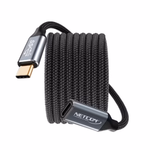 Cable Extensión USB-C 3MT USB 3.1 Gen2 10Gbps NETCOM PE-CA0113, Cable de extensión USB-C a USB-C de 3 metros Netcom PE-CA0113, enmallado y con conectores de aluminio, soporta 10Gbps, 100W PD y 4K, un producto de HD Multimedia PERU SAC.