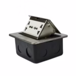 Tomacorriente de Escritorio 2 Tomas Universales Opalux OP-UTS1SL, Tomacorriente de escritorio metálico Opalux OP-UTS1SL plateado, mostrando sus 2 tomas universales y el botón deslizante, un producto de HD Multimedia PERU SAC.