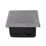 Tomacorriente de Escritorio 2 Tomas Universales Opalux OP-UTS1SL, Tomacorriente de escritorio metálico Opalux OP-UTS1SL plateado, mostrando sus 2 tomas universales y el botón deslizante, un producto de HD Multimedia PERU SAC.