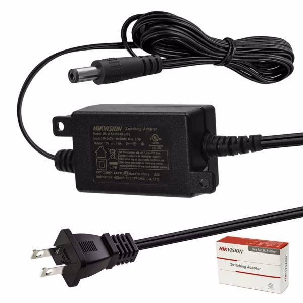 Adaptador 12V 1A Switching con Voltaje Regulado HikVision DS-2FA1201-DL(US): El Equipo Ideal para tus Cámaras de Seguridad, Adaptador Hikvision 12V 1A DS-2FA1201-DL con orejas de montaje en pared disponible en HD Multimedia PERU SAC