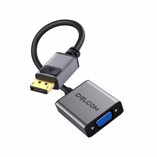 Adaptador DisplayPort a VGA Activo Full HD 1080p@60Hz Delcom DL-ADP2VF01, Adaptador activo DisplayPort a VGA 1080p Delcom DL-ADP2VF01, con conectores de aluminio y contactos dorados, un producto de HD Multimedia PERU SAC.