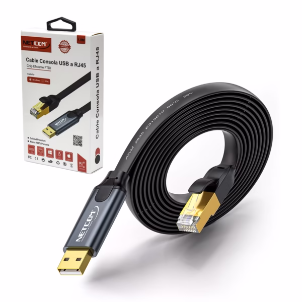 Cable de Consola USB a RJ45 con Chip FTDI 1.8M Netcom PE-US0362 | Compatible Cisco, Cable Consola USB a RJ45 Netcom PE-US0362 con Chip FTDI disponible en HD Multimedia PERU SAC