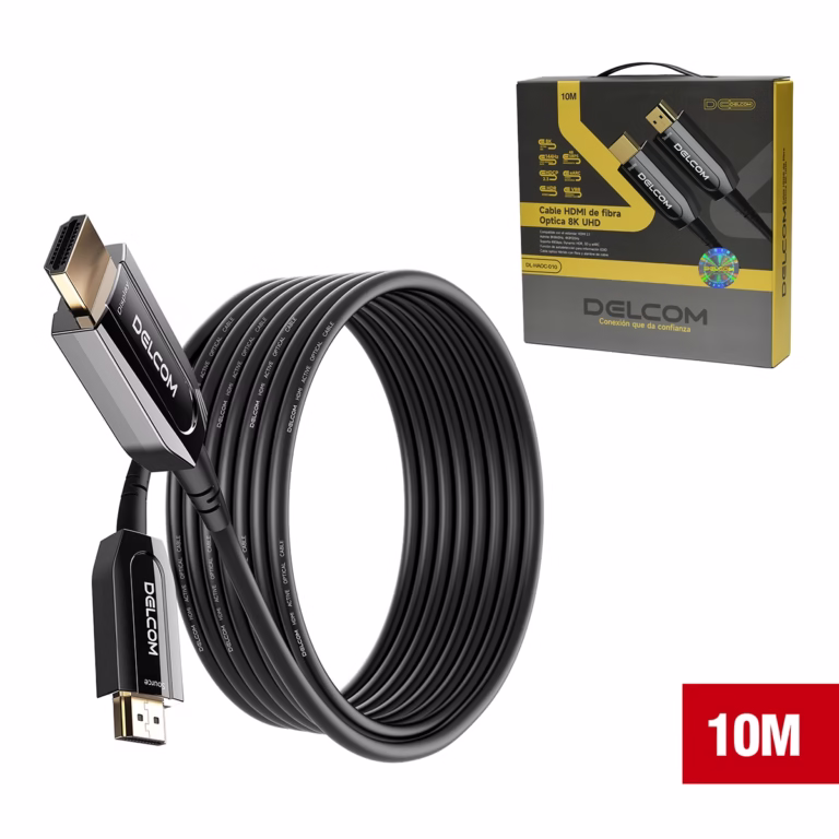 Cable HDMI de 10MT 8K 60Hz en Fibra Optica AOC v2.1 HDR eARC 48Gbps Delcom DL-HAOC-010, Cable HDMI 2.1 Fibra Optica 10m conectado a PS5 y TV 8K en HD Multimedia PERU SAC