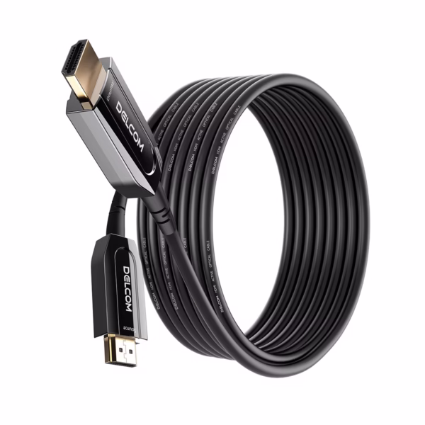 Cable HDMI de 10MT 8K 60Hz en Fibra Optica AOC v2.1 HDR eARC 48Gbps Delcom DL-HAOC-010, Cable HDMI 2.1 Fibra Optica 10m conectado a PS5 y TV 8K en HD Multimedia PERU SAC