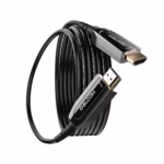 Cable HDMI de 15MT 8K@60Hz en Fibra Optica AOC v2.1 HDR eARC 48Gbps Delcom DL-HAOC-015, Cable HDMI 2.1 de Fibra Óptica Activa (AOC) Delcom de 15 metros, mostrando conectores metálicos dorados Source y Display, para transmisión 8K sin pérdidas, producto de HD Multimedia PERU SAC.