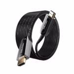 Cable HDMI de 20MT 8K@60Hz en Fibra Optica AOC v2.1 HDR eARC 48Gbps Delcom DL-HAOC-020, Cable HDMI 2.1 de Fibra Óptica Activa (AOC) Delcom de 20 metros, mostrando sus conectores metálicos dorados marcados como 'Source' y 'Display', un producto de HD Multimedia PERU SAC.