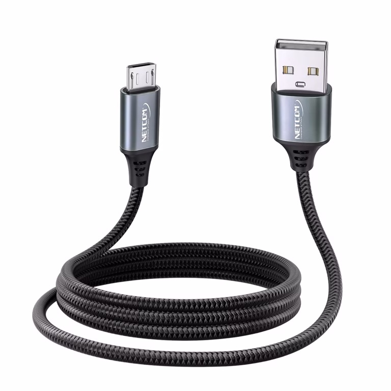 Cable Micro USB a USB 1Mt Enmallado 480Mbps 18W Premium NETCOM PE-CA0110, Cable Micro USB a USB de 1 metro Netcom PE-CA0110, enmallado en nylon y con conectores de aluminio, un producto para carga rápida de HD Multimedia PERU SAC.