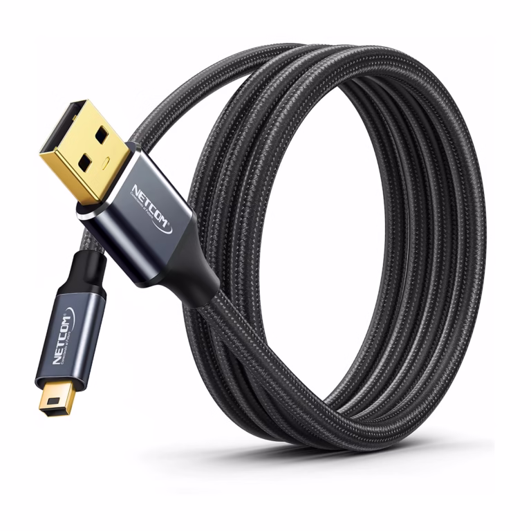 Cable Mini USB 5 Pines a USB 1.8Mts Enmallado 480Mbps Premium NETCOM PE-CA0114, Cable Mini USB 5 Pines a USB de 1.8 metros Netcom PE-CA0114, enmallado en nylon y con conectores de aluminio, un producto para PS3 y cámaras de HD Multimedia PERU SAC.