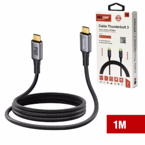 Cable Thunderbolt 3 1MT USB-C 40Gbps 100W NETCOM PE-PH0266, Cable Thunderbolt 3 (USB-C a USB-C) de 1 metro Netcom PE-PH0266, enmallado y con conectores de aluminio, soporta 40Gbps, 100W PD y 5K, un producto de HD Multimedia PERU SAC.