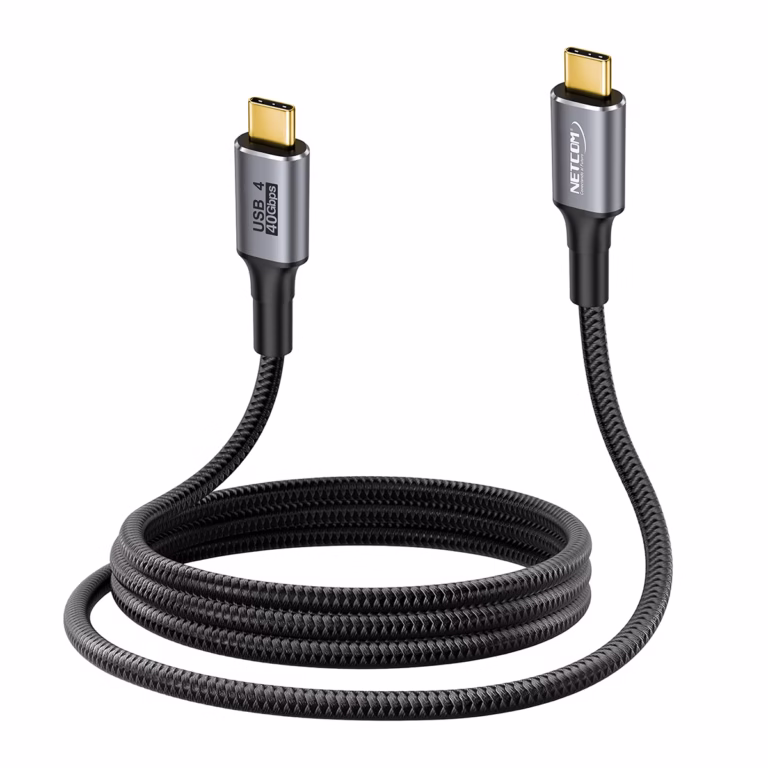 Cable Thunderbolt 3 1MT USB-C 40Gbps 100W NETCOM PE-PH0266, Cable Thunderbolt 3 (USB-C a USB-C) de 1 metro Netcom PE-PH0266, enmallado y con conectores de aluminio, soporta 40Gbps, 100W PD y 5K, un producto de HD Multimedia PERU SAC.