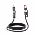 Cable USB 4 en 1 USB-C Lightning USB-A 1.2M 65W Enmallado LDNIO LC16, Cable de datos y carga 65W LDNIO LC16 cargando laptop y iPhone simultáneamente venta en HD Multimedia PERU SAC