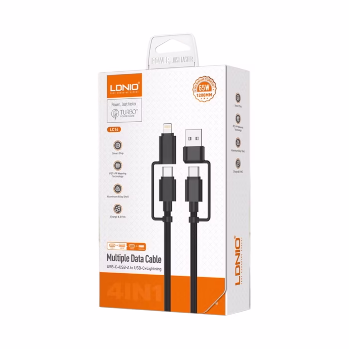 Cable USB  en  USB C Lightning USB A M W Enmallado LDNIO LC Cable de datos y carga W LDNIO LC cargando laptop y iPhone simultáneamente venta en HD Multimedia PERU SAC