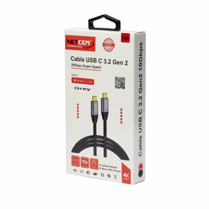 Cable USB C MT Genx Gbps KHz W NETCOM PE CA Cable USB C a USB C de  metros Netcom PE CA enmallado y con conectores de aluminio soporta Gbps W PD y K un producto de HD Multimedia PERU SAC