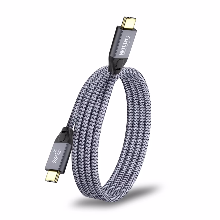 Cable USB-C 1MT Gen2x2 20Gbps 4K@60Hz 240W NETCOM PE-CA0301, Cable USB-C a USB-C de 1 metro Netcom PE-CA0301, enmallado y con conectores de aluminio, soporta 20Gbps, 240W PD y 4K, un producto de HD Multimedia PERU SAC.