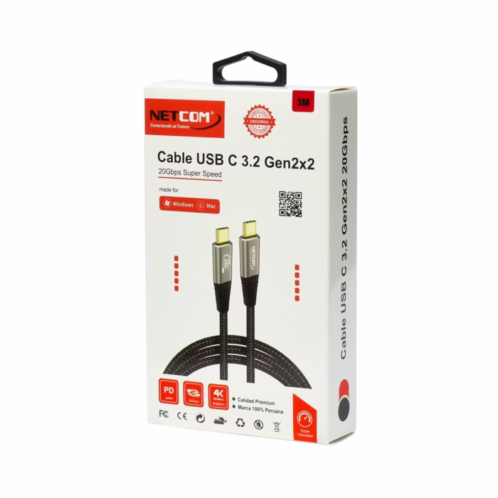 Cable USB C MTS Genx Gbps KHz W NETCOM PE CA Cable USB C a USB C de  metros Netcom PE CA enmallado y con conectores de aluminio soporta Gbps W PD y K un producto de HD Multimedia PERU SAC