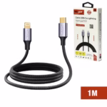 Cable USB-C a Lightning 1M PD 20W Enmallado 480Mbps NETCOM PE-AC0112, Cable USB-C a Lightning de 1 metro Netcom PE-AC0112, enmallado en nylon y con conectores de aluminio, un producto para carga rápida de iPhone de HD Multimedia PERU SAC.