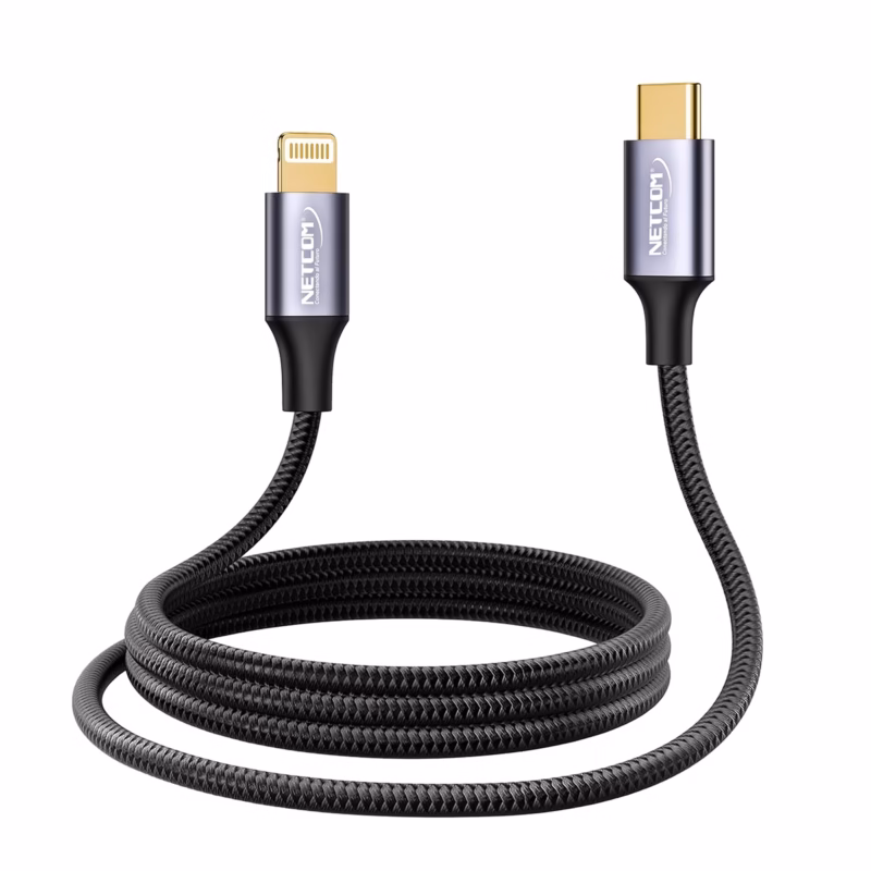 Cable USB-C a Lightning 1M PD 20W Enmallado 480Mbps NETCOM PE-AC0112______01 Cable USB C a Lightning NETCOM PE AC Metro Enmallado Mbps PD W
