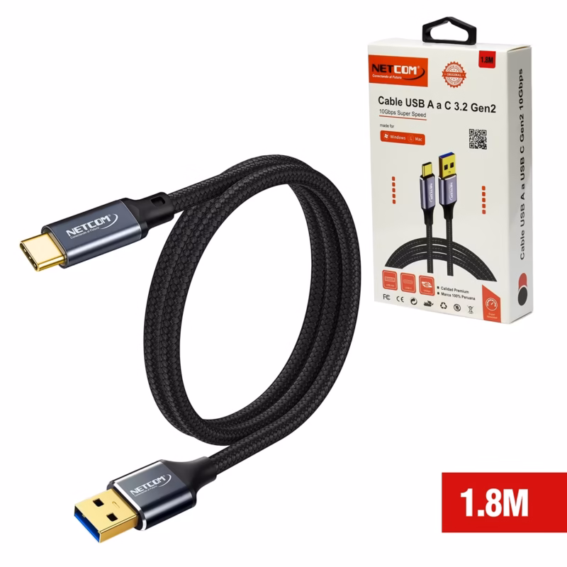 Cable USB C a USB A de mts USB Gen Gbps NETCOM PE CA