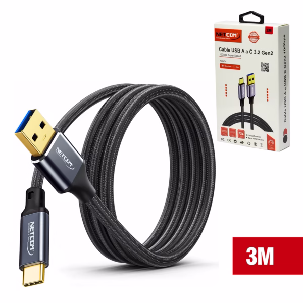 Cable USB-C a USB-A de 3mts USB Gen2 10Gbps NETCOM PE-CA0203