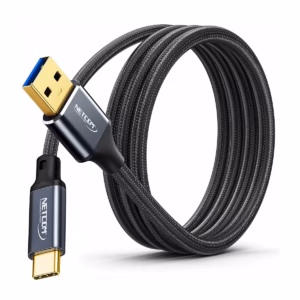 Cable USB-C a USB-A de 3mts USB Gen2 10Gbps NETCOM PE-CA0203, Cable USB-A a USB-C de 3 metros Netcom PE-CA0203, enmallado y con conectores de aluminio, soporta 10Gbps y 60W de carga, un producto de HD Multimedia PERU SAC.