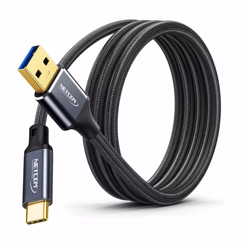 Cable USB-C a USB-A de 3mts USB Gen2 10Gbps NETCOM PE-CA0203, Cable USB-A a USB-C de 3 metros Netcom PE-CA0203, enmallado y con conectores de aluminio, soporta 10Gbps y 60W de carga, un producto de HD Multimedia PERU SAC.
