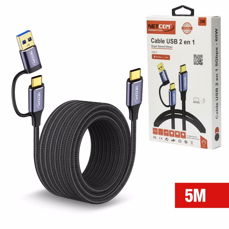 Cable USB C a USB C MT Con Adaptador USB A  Gbps W NETCOM PE CA