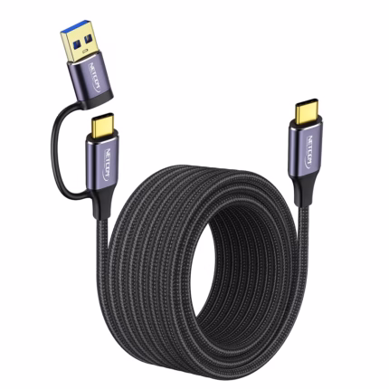 Cable USB-C a USB-C 5MT Con Adaptador USB-A 3.0 5Gbps 60W NETCOM PE-CA0085, Cable USB-C a USB-C de 5 metros Netcom PE-CA0085, enmallado y con conectores de aluminio, junto a su adaptador USB-A, soporta 5Gbps y 60W, un producto de HD Multimedia PERU SAC.