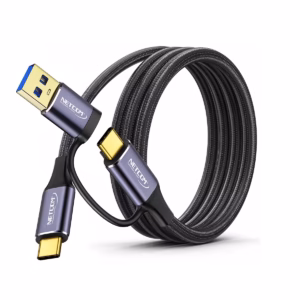 Cable USB-C de 3 Metros Con Adaptador USB-A 3.0 5Gbps 60W NETCOM PE-CA0083, Cable USB-C a USB-C de 3 metros Netcom PE-CA0083, enmallado y con conectores de aluminio, junto a su adaptador USB-A, soporta 5Gbps y 60W, un producto de HD Multimedia PERU SAC.