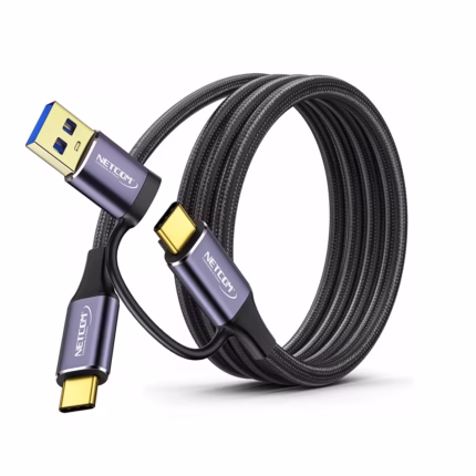 Cable USB-C de 3 Metros Con Adaptador USB-A 3.0 5Gbps 60W NETCOM PE-CA0083, Cable USB-C a USB-C de 3 metros Netcom PE-CA0083, enmallado y con conectores de aluminio, junto a su adaptador USB-A, soporta 5Gbps y 60W, un producto de HD Multimedia PERU SAC.