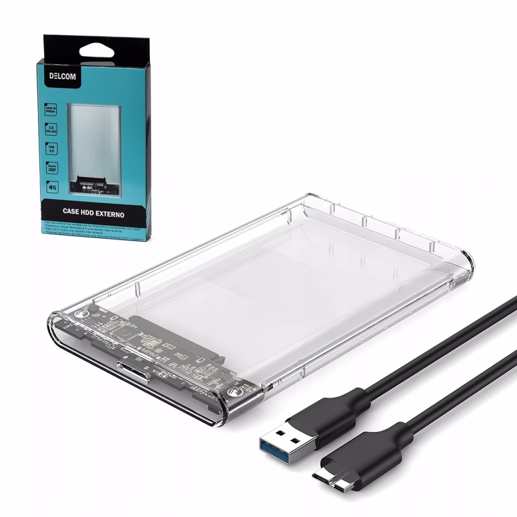 Carcasa para Disco de Laptop HDD o SSD  USB  Gbps Case Transparente Delcom YPH  Carcasa transparente Delcom YPH  para disco duro de laptop  pulgadas SATA a USB  mostrando el interior un producto de HD Multimedia PERU SAC