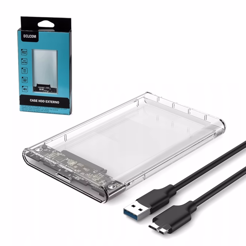Carcasa para Disco de Laptop HDD o SSD  USB  Gbps Case Transparente Delcom YPH
