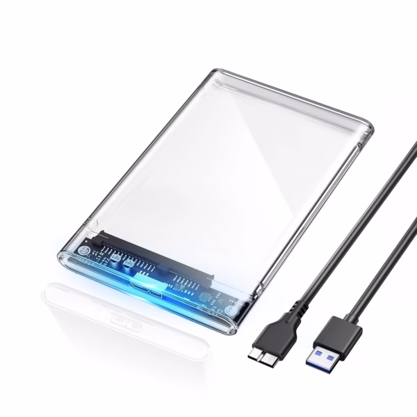 Carcasa para Disco de Laptop HDD o SSD 2.5" USB 3.0 5Gbps Case Transparente Delcom YPH-119, Carcasa transparente Delcom YPH-119 para disco duro de laptop 2.5 pulgadas SATA a USB 3.0, mostrando el interior, un producto de HD Multimedia PERU SAC.