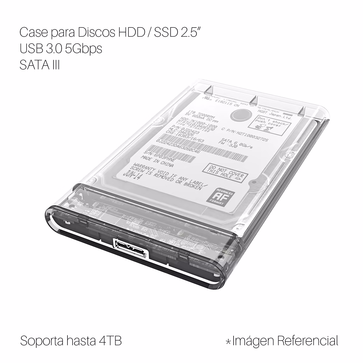 Carcasa para Disco de Laptop HDD o SSD 2.5" USB 3.0 5Gbps Case Transparente Delcom YPH-119, Carcasa transparente Delcom YPH-119 para disco duro de laptop 2.5 pulgadas SATA a USB 3.0, mostrando el interior, un producto de HD Multimedia PERU SAC.
