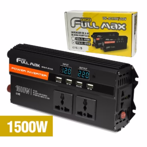 Inversor de Corriente 1500W 12V a 220V para Auto | Onda Modificada | High Full Max HFM-FL-B1500 con Pantalla LCD, Inversor de corriente para Auto de 1500W High Full Max HFM-FL-B1500 negro con pantalla LCD, 3 tomas y puertos USB, disponible en HD Multimedia PERU SAC.