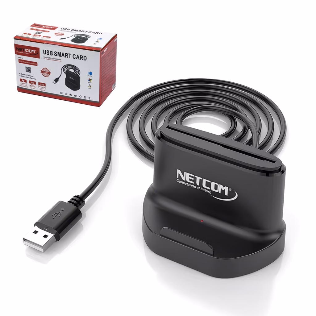 Lector de DNI Electrónico  y Smart Card USB NETCOM PE CR | Firma Digital RENIEC ISO Lector de DNI electrónico  de escritorio Netcom PE CR color negro ideal para firma digital en HD Multimedia PERU SAC Lector para DNIe 