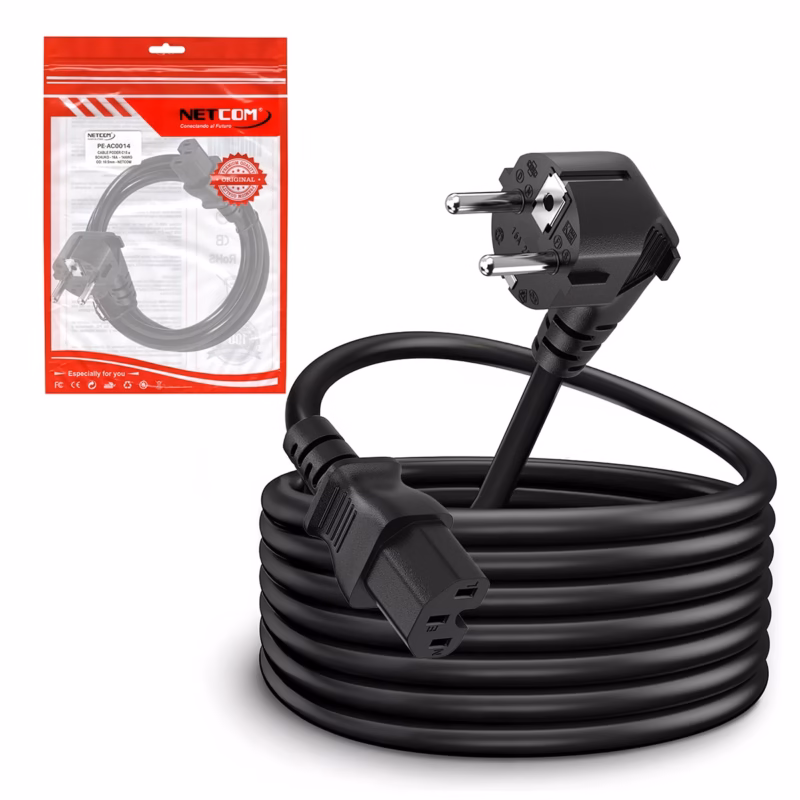 Cable Schuko a NEMA C15 15A 14AWG 1.8 Metros 100% Cobre NETCOM PE-AC0014, Cable de Poder Schuko a C15 1.8M Netcom PE-AC0014 14AWG para Switch Cisco en HD Multimedia PERU SAC