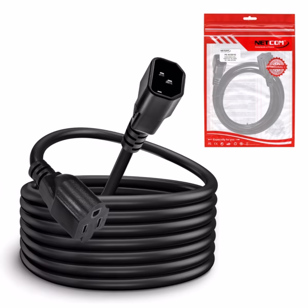 Cable Adaptador UPS C14 a Nema 5-15R 1.8M 16AWG 10A Netcom PE-AC0012 100% Cobre, Cable Adaptador C14 a NEMA 5-15R para UPS 1.8M Netcom PE-AC0012 en HD Multimedia PERU SAC