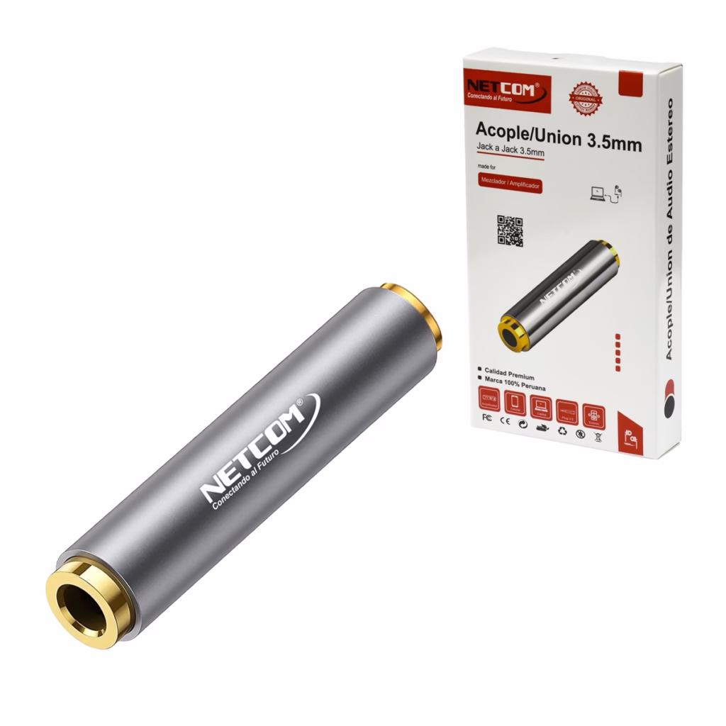 Empalme de Audio Jack mm TRRS o TRS Estéreo Gold Plated NETCOM PE AD Acoplador de Audio Estéreo Unión Jack mm Adaptador Unión Jack mm Gold Plated para Audio y Micrófono en HD Multimedia PERU SAC