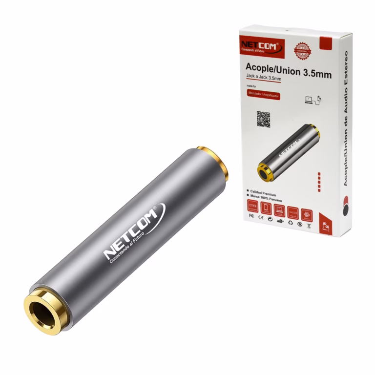 Empalme de Audio Jack 3.5mm TRRS o TRS Estéreo Gold Plated NETCOM PE-AD0010, Acoplador de Audio Estéreo, Unión Jack 3.5mm, Adaptador Unión Jack 3.5mm Gold Plated para Audio y Micrófono en HD Multimedia PERU SAC